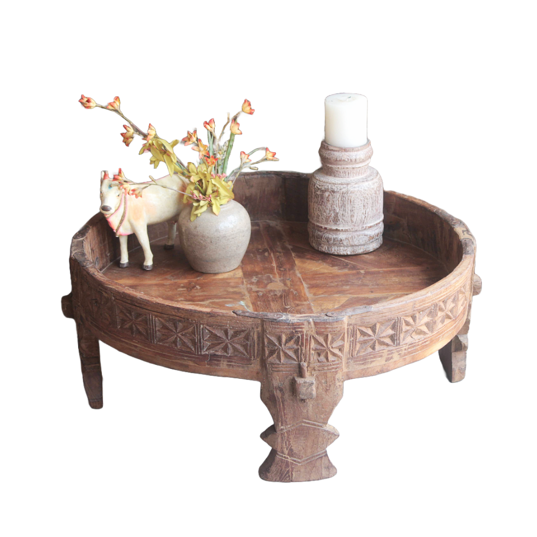 Untitled-2025-01-16T145737.556.png 2.3 feet wide Old Wooden Chakki Center Table Coffee Table Home Decor Table - Image 1
