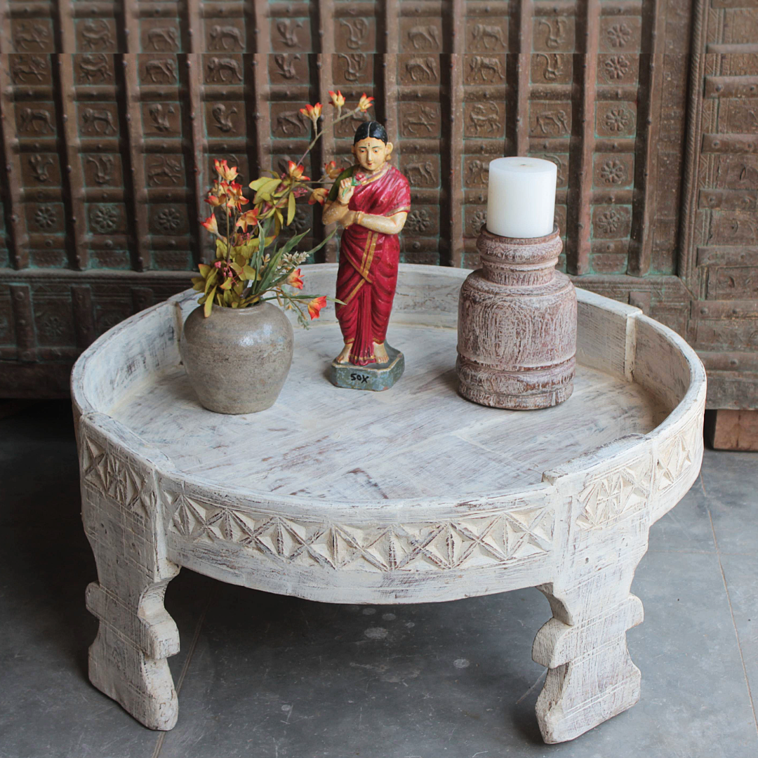Untitled-2025-01-17T175626.186.png 2.3 feet wide Old Wooden Chakki Center Table Coffee Table Home Decor Table - Image 1