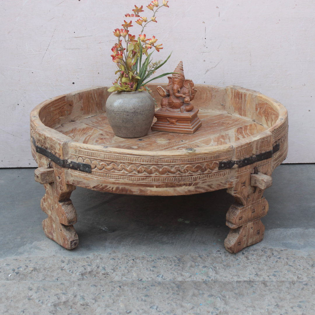 Untitled-2025-01-18T163353.408.png 2.2 feet wide Old Wooden Chakki Center Table Coffee Table Home Decor Table - Image 1