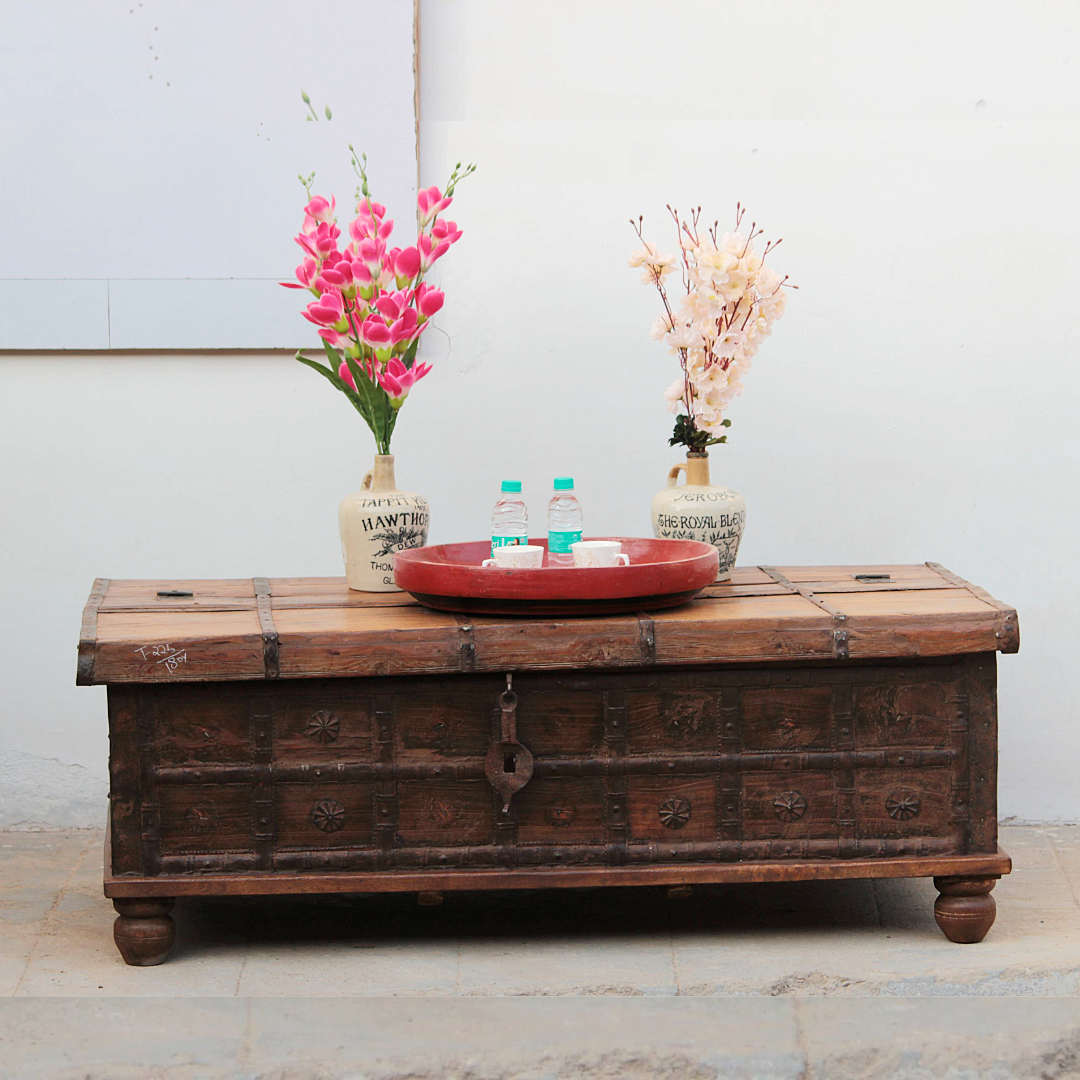 Untitled-2025-02-15T143725.775.png Timeless Elegance – 4.3 feet wide Vintage Teak Wood Coffee Table Trunk - Image 1