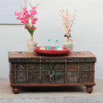 3.5 feet wide Vintage Teak Wood Coffee Table Trunk