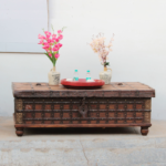 4.7 feet wide Vintage Teak Wood Coffee Table Trunk