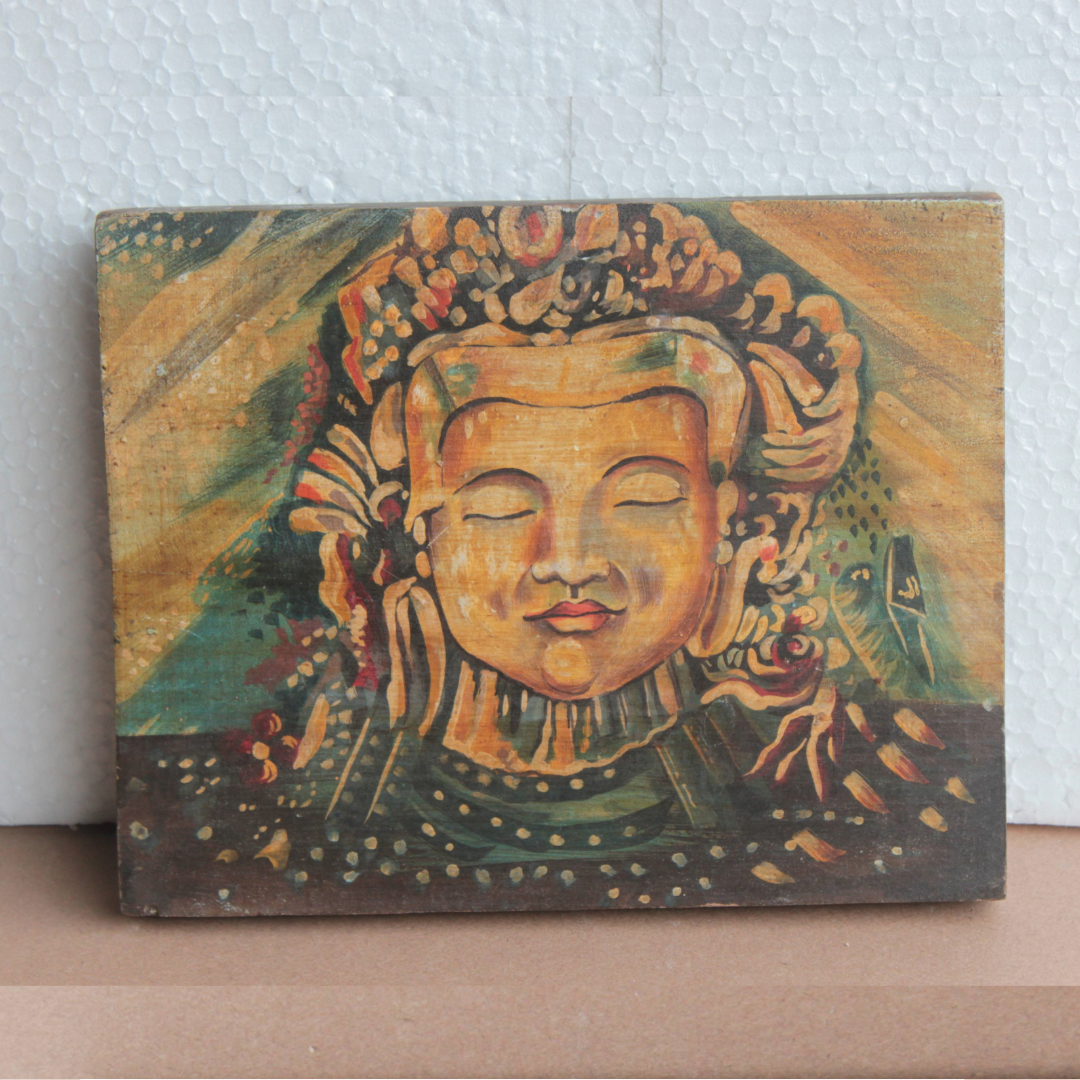 Untitled-2025-02-21T181557.108.png Wooden Hand Painting of Buddha, Painted Wooden Panel - Image 1