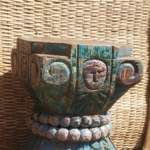 Distressed Blue Vintage Wooden Carved Stool - Image 3