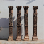 7 feet Indian Teak Wood Pillars | Wooden traditional Columns Set of 4