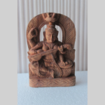 New Wooden Hand Carved Maa Saraswati Figure Goddess of Knowledge & Music