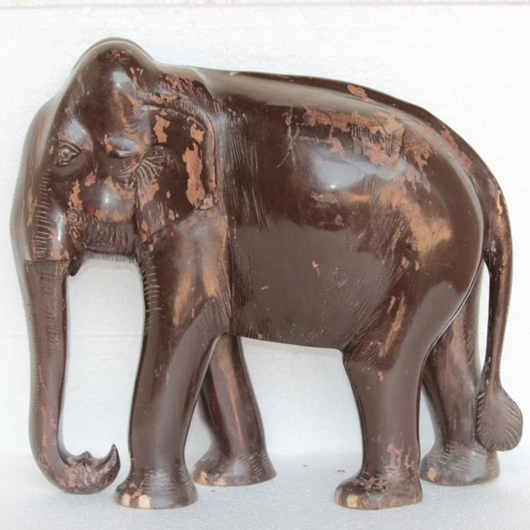 Untitled-2025-08-13T161537.917.png Wooden Elephant Figure 1900's Vintage Old Rare Hand Carved Antique - Image 1