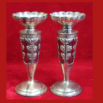 Vintage Metal & Glass Vase Stand Pair – Gothic Halloween Home Decor