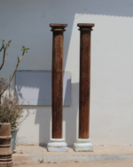 Pair Of Large Teak Wood Vintage Pillar With Stone Base, Wooden Columns-Your Home Furniture Store