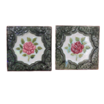 Set of 2 Old Ceramic Flower Tiles – Wall/Floor Decor, Collectible Home Accent