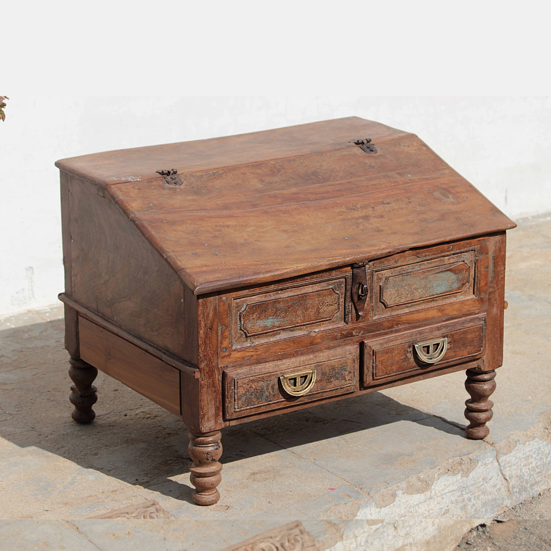 Untitled-85-1.png Early 20th Century Indian Hand-Carved Wood Money Box, Men's Accessories Box - Image 1