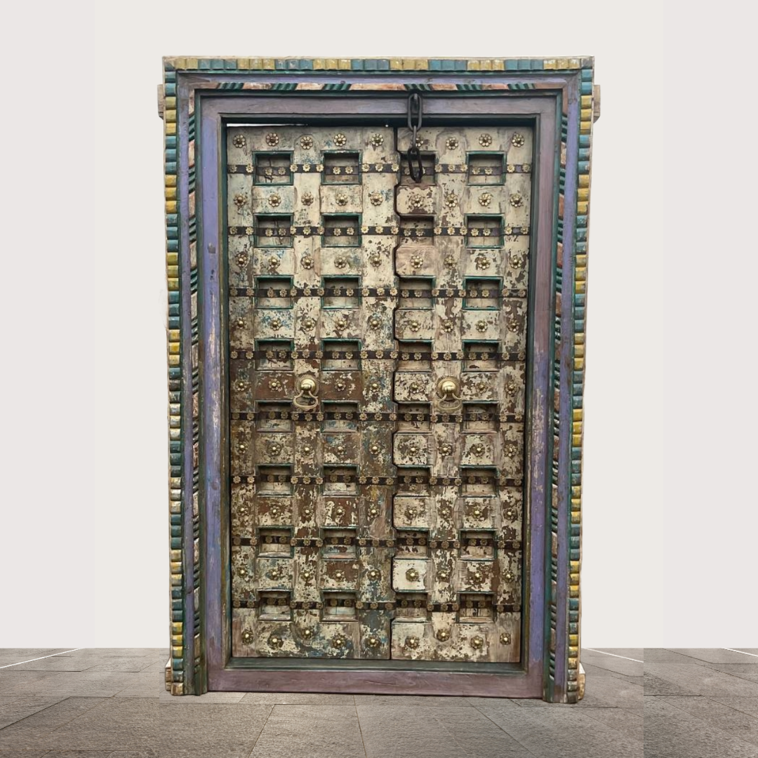 Untitled-90.png Indian Door | Colorfull Carving Door With Frame - Image 1