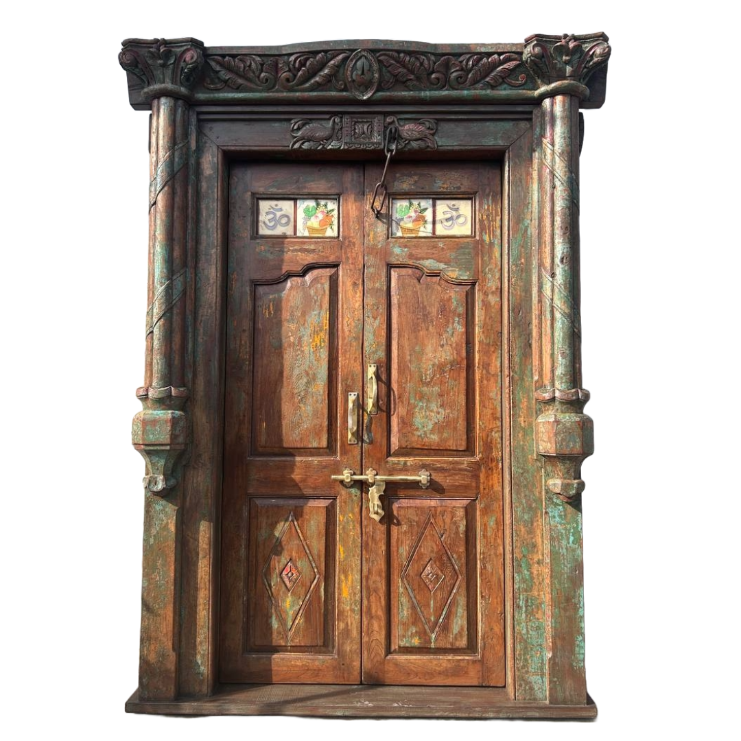 Untitled-93.png Indian Haveli Doors With Frame, 7.3 feet long Wooden Door - Image 1