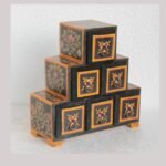 Hand-Painted Wooden 6 Drawer Chest – Vintage-Style Jewelry Box / Indian Handicraft Gift