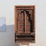 5.3 Ft Teak Wood Antique Jharokha Window – Hand-Carved Vintage Wooden Wall Décor