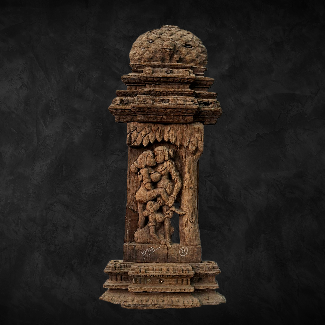 Untitled (13) 2.8 feet Wooden Erotic Chariot Panel- Exquisite Hand-Carved Art - Image 1