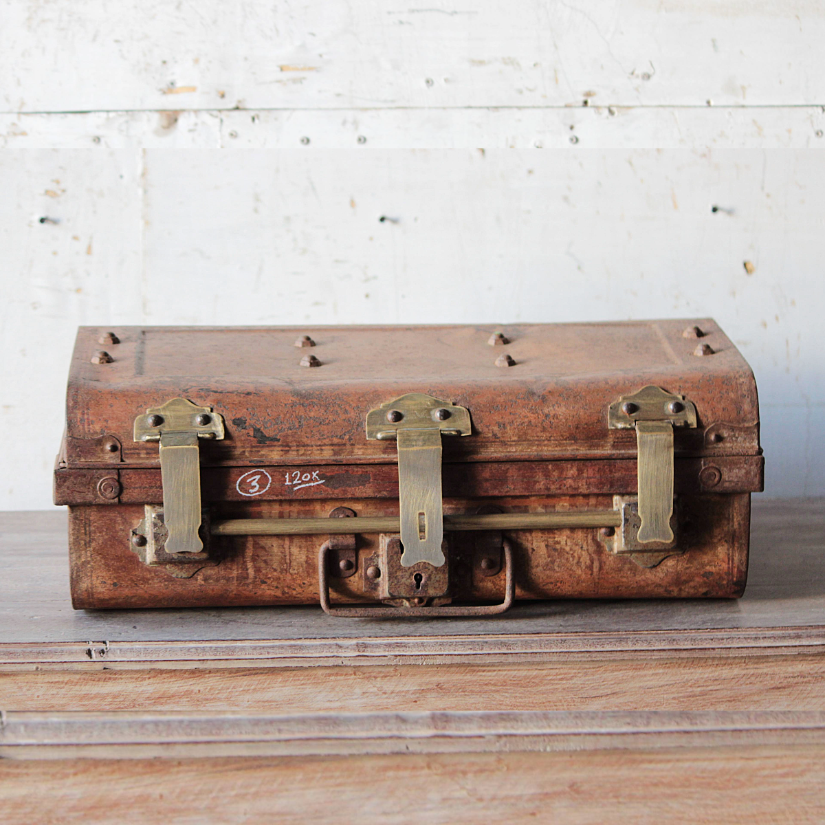 Untitled - 2026-03-31T154747.304 Antique British 1920s Metal Traveling Trunks for Export with Brass Hardware - Image 1