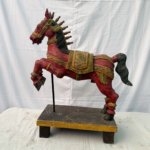 1.8 Ft Hand Carved Teak Wood Jumping Horse Figurine – Majestic Luxury Home & Garden Décor