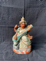 Elegant 10-Inch Goddess Saraswati Terracotta Statue – Handcrafted Clay Golu Doll for Educational, Spiritual & Festive Decor
