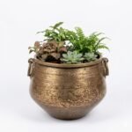 Premium Antique Brass Planter – 1.2 ft Tall Vintage Hammered Water Vessel for Decor