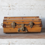 Antique British 1920s Metal Traveling Trunks for Export with Brass Hardware by T. Wilkes & Sons