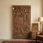 Wooden Reclaimed Carving Block Wall Panel - 5.7 ft Rustic Luxury Wall Décor