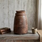 Antique Solid Wood Ghee Pot – 49x31cm – Wooden Decorative Vases