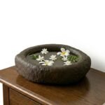Antique Granite Stone Bowl – Elegant & Timeless 14″ Home Décor Artifact