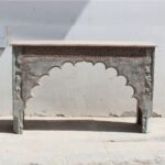 Traditional Antique Reclaimed Wood Console Table – Carved Side Table