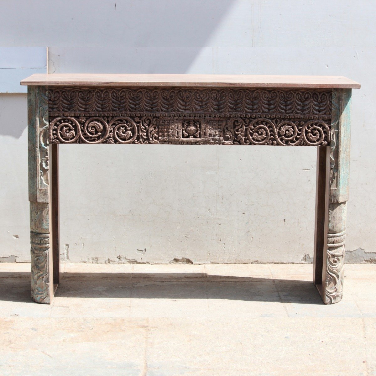 Untitled - March 26, 2026 at 10.11.00 (23) Traditional Antique Reclaimed Wood Console Table – Carved Side Table - Image 1