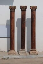 Majestic Set of 3 Handcrafted 8.6 Feet Long Teak Wood Pillars – Luxury Wooden Architectural Columns - Image 2