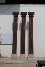 Majestic Set of 3 Handcrafted 7.8 Feet Long Teak Wood Pillars – Luxury Wooden Architectural Columns - Image 2