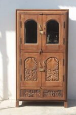 Your Home Vintage Hand-Carved Wooden Storage Cabinet with Glass Doors & 2 Drawers - Image 2