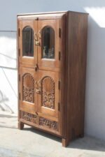 Your Home Vintage Hand-Carved Wooden Storage Cabinet with Glass Doors & 2 Drawers - Image 4