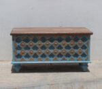 Your Home Wooden Storage Chest Handcrafted Blue Carved Design 3 ft Elegant Home Organization - Image 2