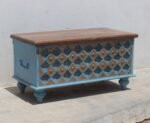 Your Home Wooden Storage Chest Handcrafted Blue Carved Design 3 ft Elegant Home Organization - Image 3