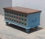 Your Home Wooden Storage Chest Handcrafted Blue Carved Design 3 ft Elegant Home Organization - Image 4