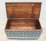 Your Home Wooden Storage Chest Handcrafted Blue Carved Design 3 ft Elegant Home Organization - Image 5