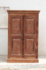 Vintage Surajmukhi Carved Wooden Cabinet | Handcrafted Indian Almirah - Image 2