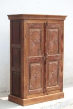 Vintage Surajmukhi Carved Wooden Cabinet | Handcrafted Indian Almirah - Image 3
