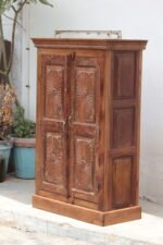 Vintage Surajmukhi Carved Wooden Cabinet | Handcrafted Indian Almirah - Image 4