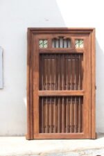 Large Vintage Hardwood Window with Ornate Iron Grill | Decorative and Functional Window - Image 3