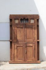Large Vintage Hardwood Window with Ornate Iron Grill | Decorative and Functional Window - Image 5