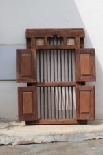 Large Vintage Hardwood Window with Ornate Iron Grill | Decorative and Functional Window - Image 2