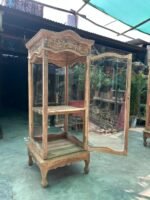 Elegant Vintage Hand-Carved Wooden Display Cabinet | Architectural Glass Showcase - Image 3