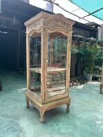 Elegant Vintage Hand-Carved Wooden Display Cabinet | Architectural Glass Showcase - Image 9