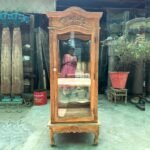 Elegant Vintage Hand-Carved Wooden Display Cabinet | Architectural Glass Showcase