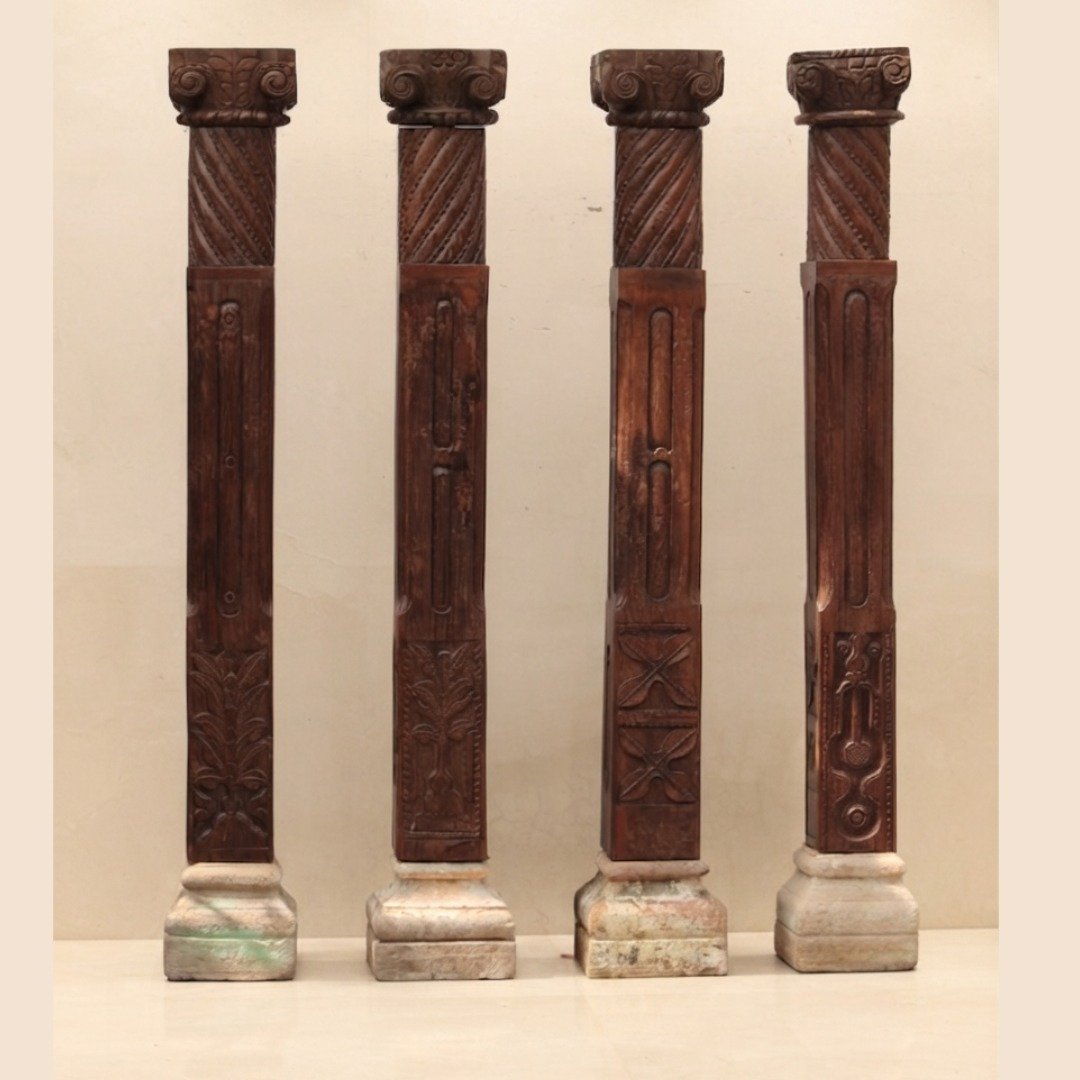 Untitled - June 24, 2026 at 16.27.18 (40) Premium Solid Teak Wood Columns Set of 4 | Elegant Handcrafted Decorative Pillars for Home Décor - Image 1