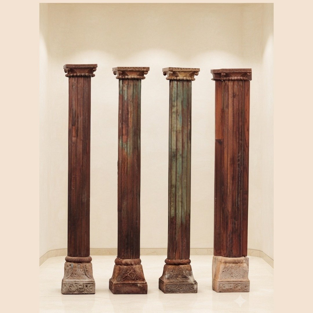 Untitled - June 24, 2026 at 16.27.18 (41) Premium Solid Wood Pillar Set with 3 Round & 1 Half Pillar | Elegant Handcrafted Decorative Columns for Home Décor - Image 1