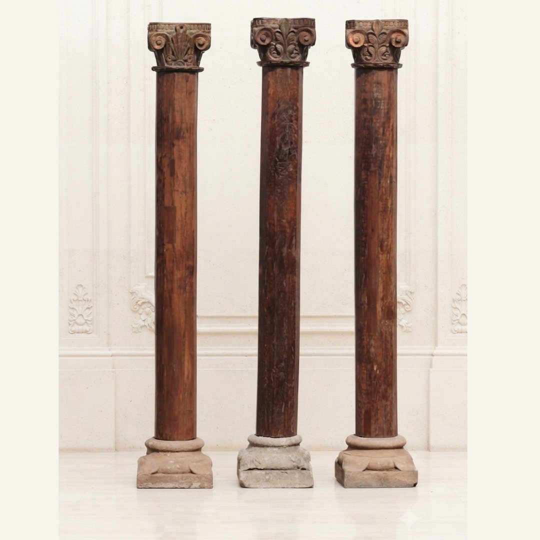 Untitled - June 24, 2026 at 16.27.18 (44) Majestic Set of 3 Handcrafted 8.6 Feet Long Teak Wood Pillars – Luxury Wooden Architectural Columns - Image 1